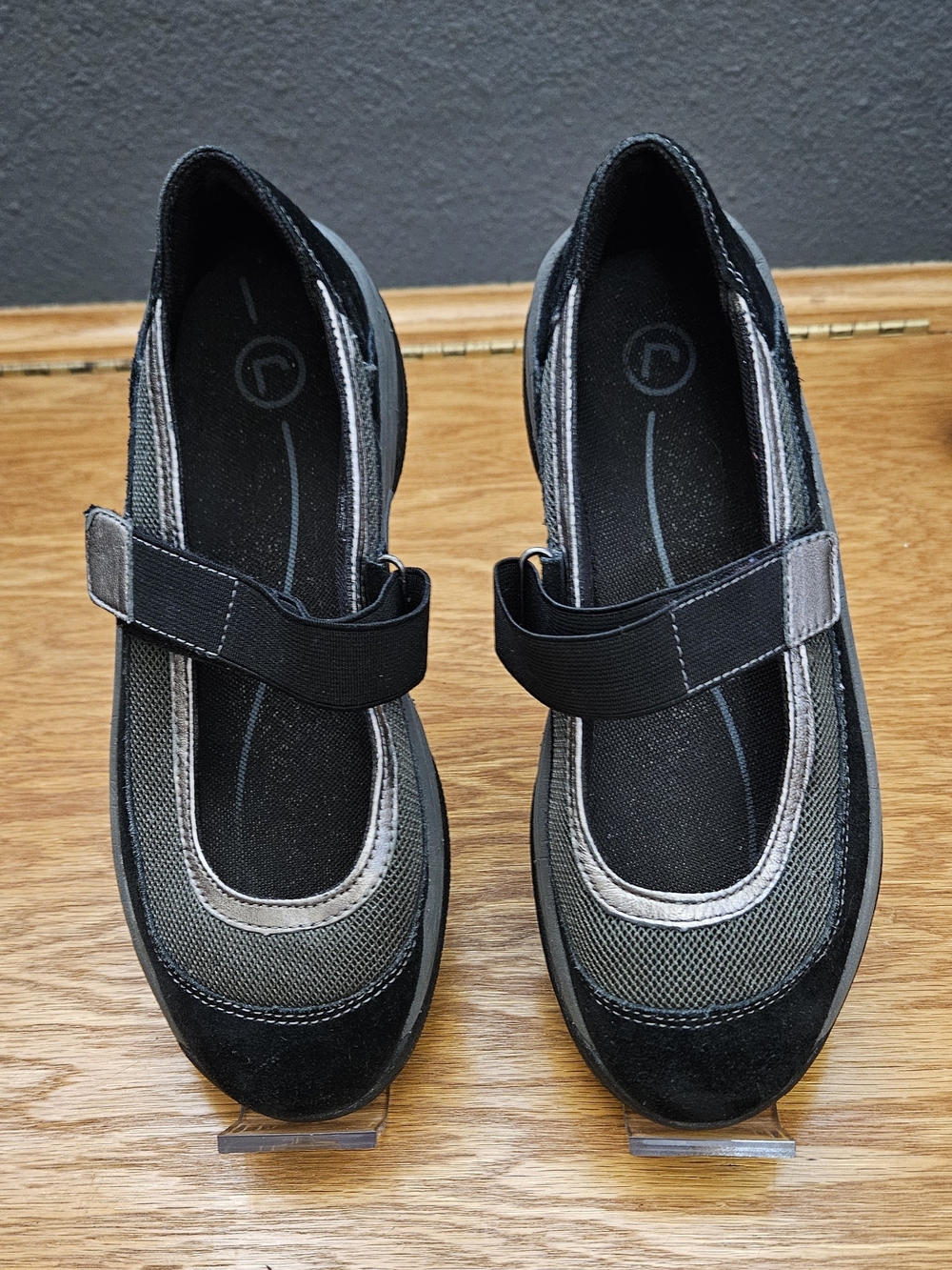 Rockport Black SUEDE / Gray MESH SPORTY Women's Athletic Mary Jane Sneakers